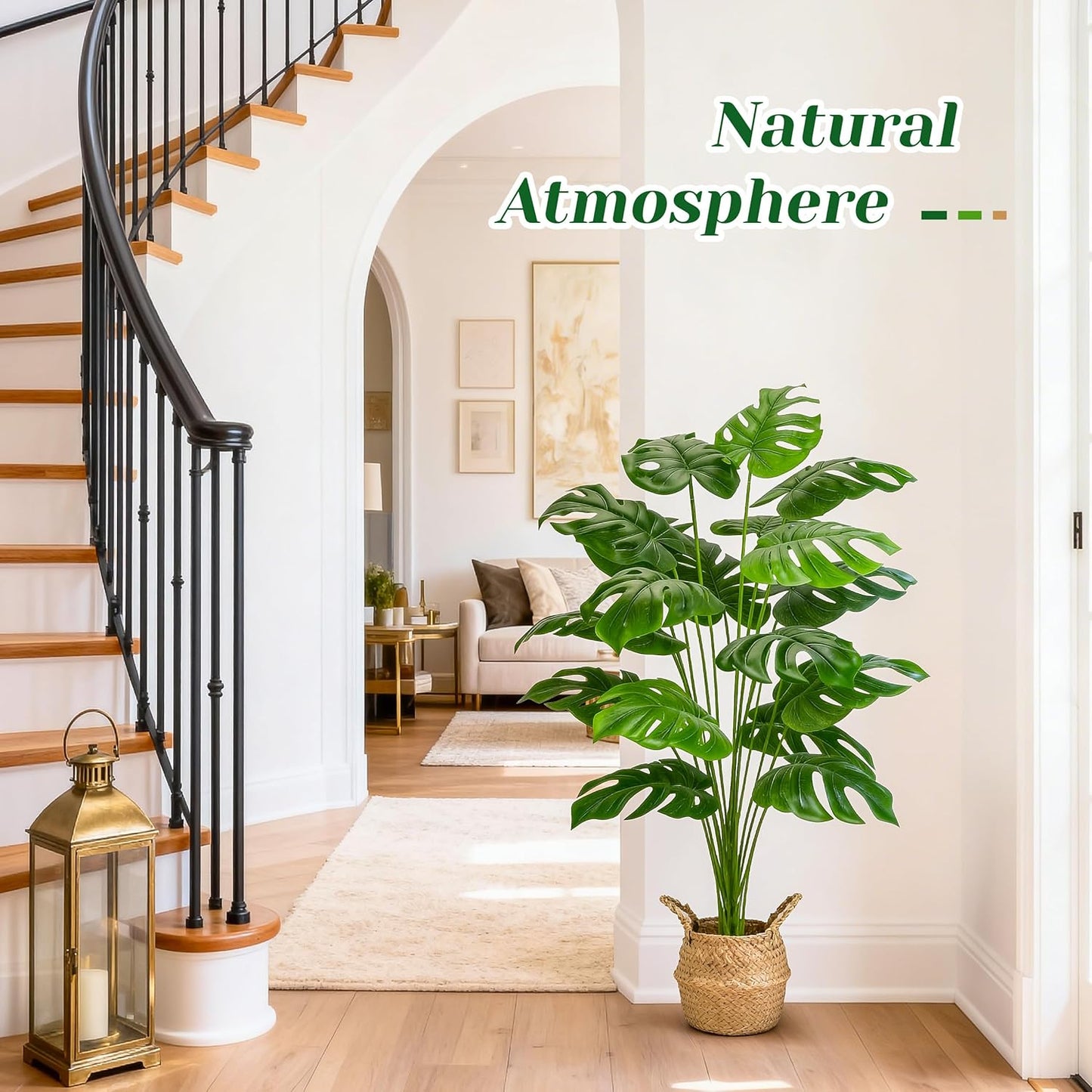 44" Tall Fake Plants with Basket Large Artificial Monstera Plants Indoor, Easy Assembly Faux Tree for Outdoor Office Living Room Bedroom Home Apartment Decor