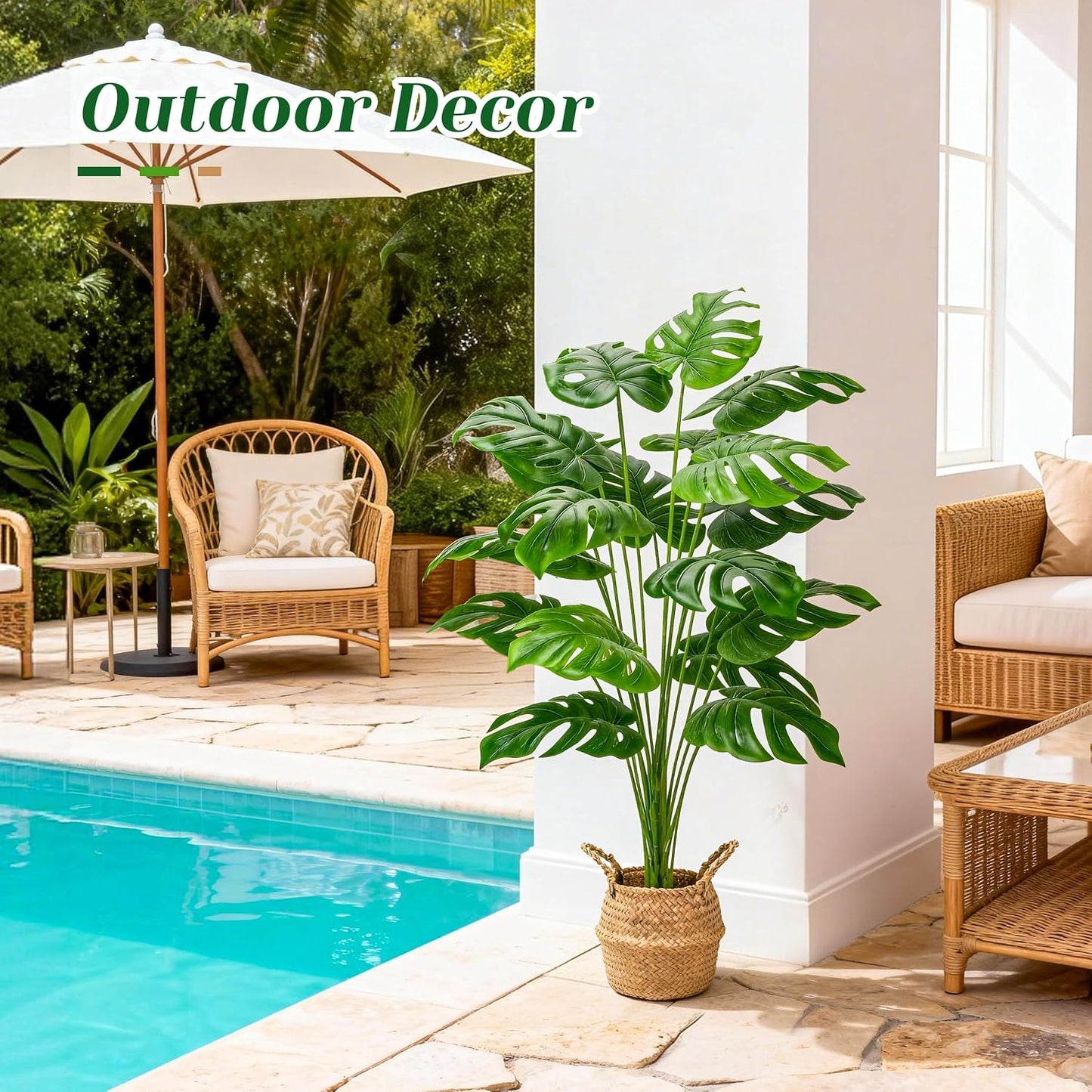 44" Tall Fake Plants with Basket Large Artificial Monstera Plants Indoor, Easy Assembly Faux Tree for Outdoor Office Living Room Bedroom Home Apartment Decor