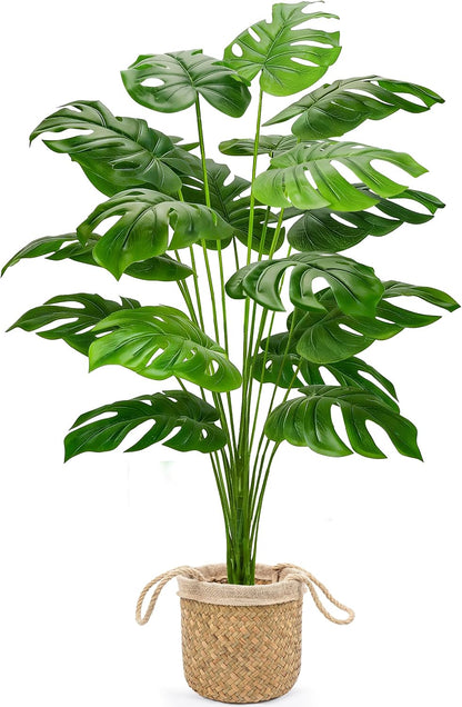 44" Tall Fake Plants with Basket Large Artificial Monstera Plants Indoor, Easy Assembly Faux Tree for Outdoor Office Living Room Bedroom Home Apartment Decor