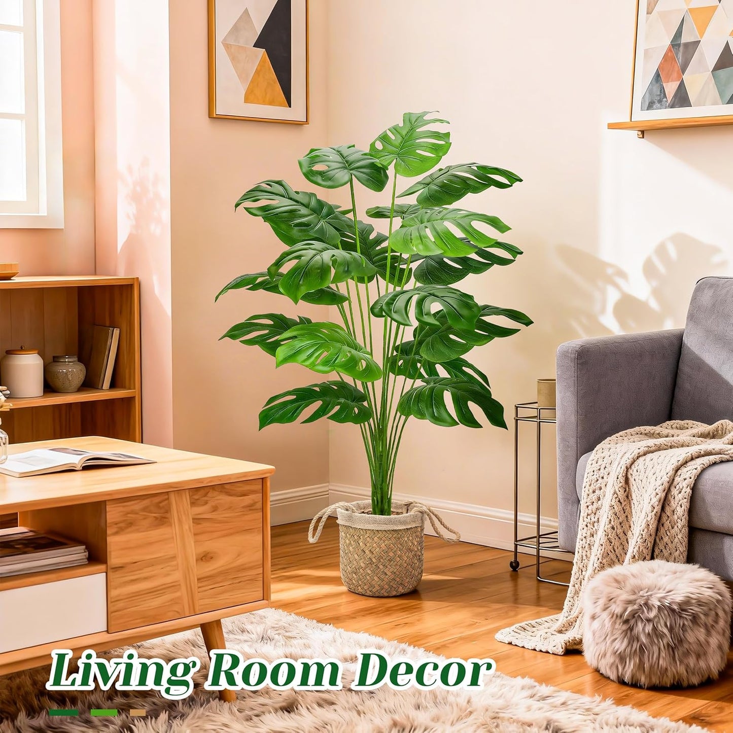 44" Tall Fake Plants with Basket Large Artificial Monstera Plants Indoor, Easy Assembly Faux Tree for Outdoor Office Living Room Bedroom Home Apartment Decor