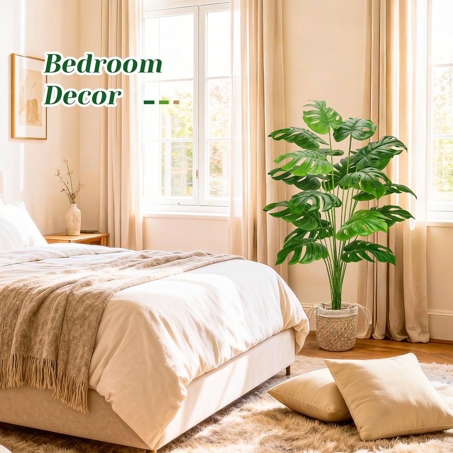 44" Tall Fake Plants with Basket Large Artificial Monstera Plants Indoor, Easy Assembly Faux Tree for Outdoor Office Living Room Bedroom Home Apartment Decor