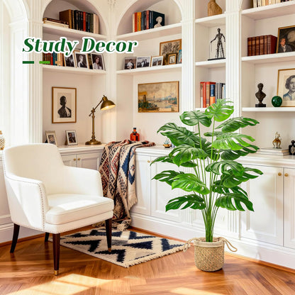 44" Tall Fake Plants with Basket Large Artificial Monstera Plants Indoor, Easy Assembly Faux Tree for Outdoor Office Living Room Bedroom Home Apartment Decor