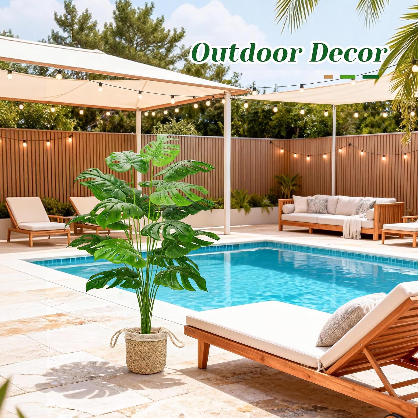 44" Tall Fake Plants with Basket Large Artificial Monstera Plants Indoor, Easy Assembly Faux Tree for Outdoor Office Living Room Bedroom Home Apartment Decor
