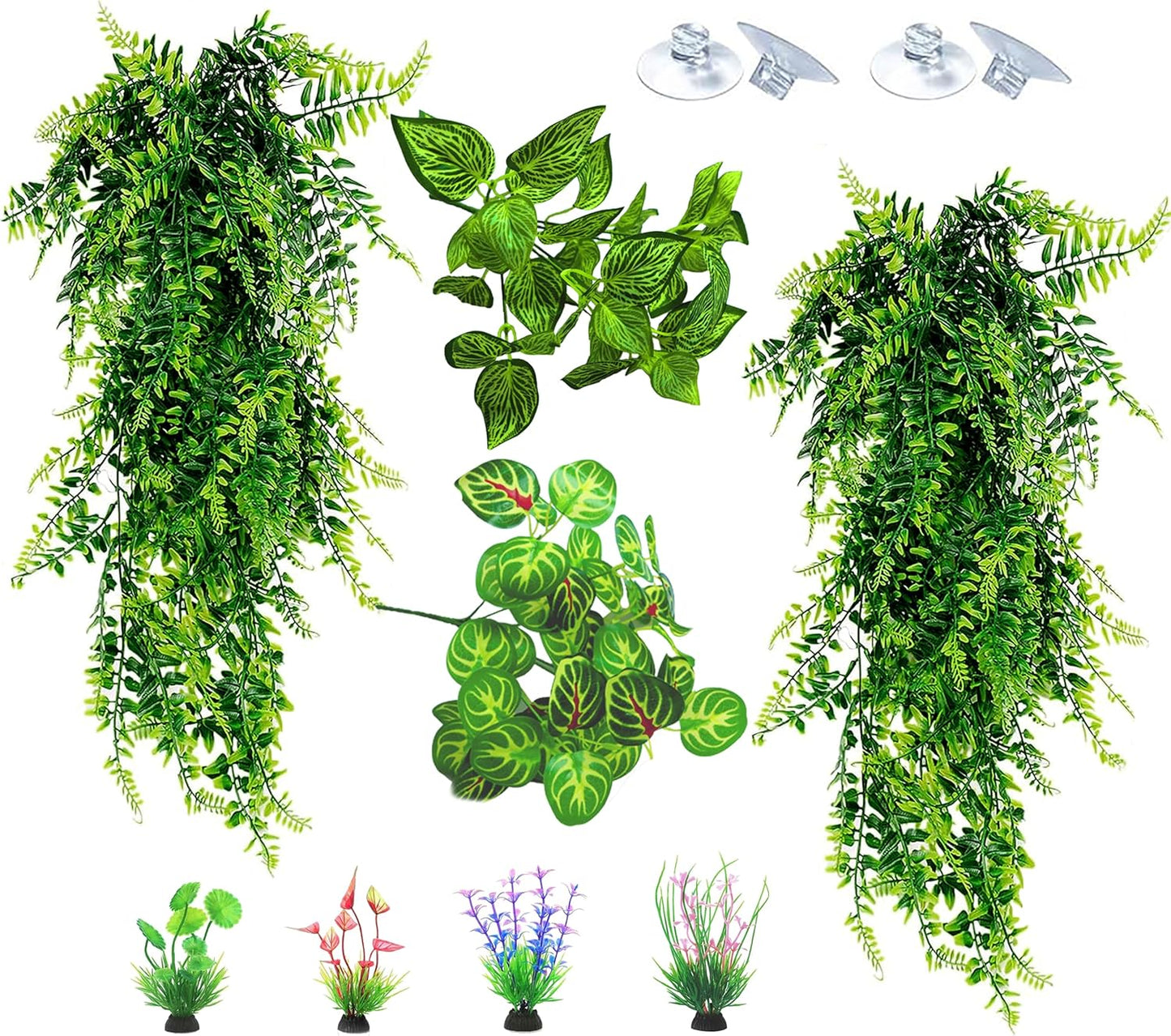 Reptile Plants for Terrarium Tank – Bearded Dragon Tank Accessories, Artificial Hanging Plant Vines, Habitat Decor & Hide for Crested Gecko, Lizard, Snake, Chameleon and Ball Pythons (Group A)