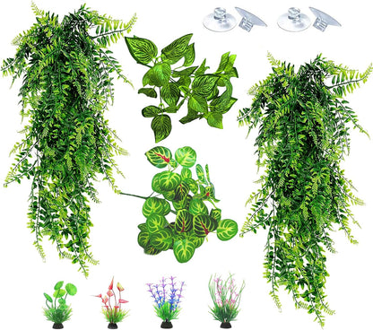 Reptile Plants for Terrarium Tank – Bearded Dragon Tank Accessories, Artificial Hanging Plant Vines, Habitat Decor & Hide for Crested Gecko, Lizard, Snake, Chameleon and Ball Pythons (Group A)