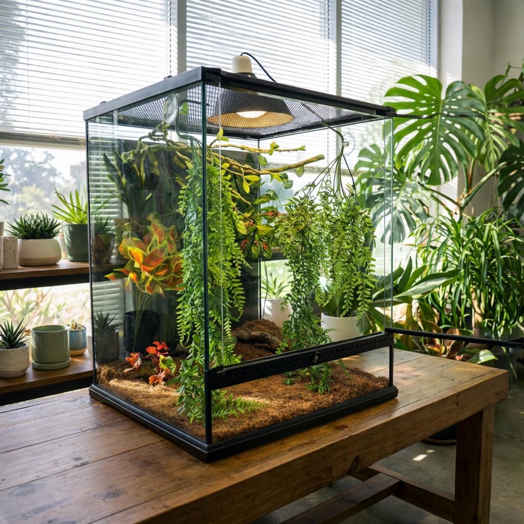 Reptile Plants for Terrarium Tank – Bearded Dragon Tank Accessories, Artificial Hanging Plant Vines, Habitat Decor & Hide for Crested Gecko, Lizard, Snake, Chameleon and Ball Pythons (Group A)