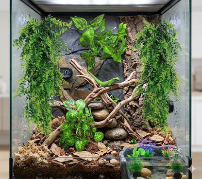 Reptile Plants for Terrarium Tank – Bearded Dragon Tank Accessories, Artificial Hanging Plant Vines, Habitat Decor & Hide for Crested Gecko, Lizard, Snake, Chameleon and Ball Pythons (Group A)