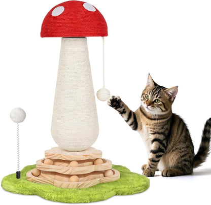 Cactus Cat Scratching Post Cat Tree, Cute Cat Scratching Post with Interactive Ball Two-Layer Track Spring Ball Toys, Standing Sisal Cactus Cat Scratcher for Indoor Cats and Kittens