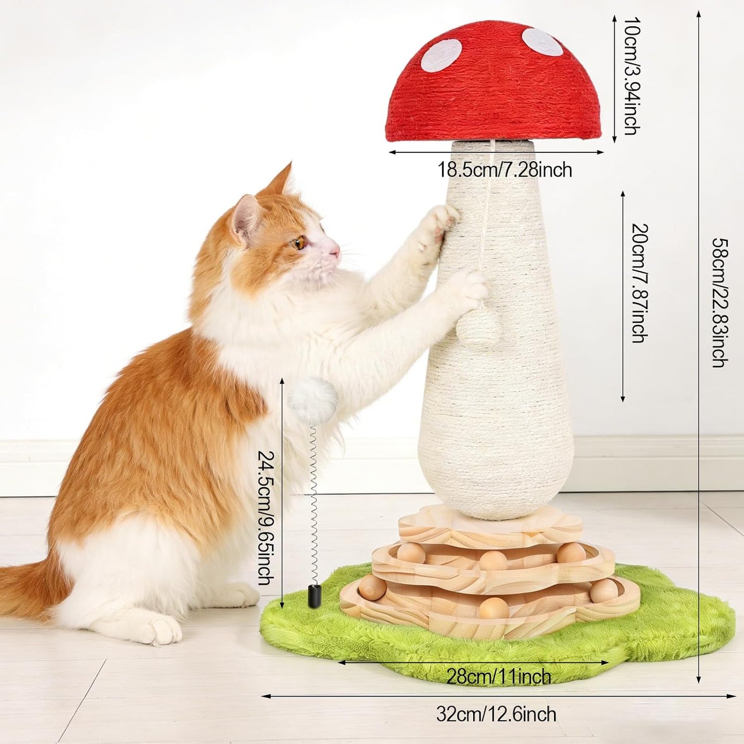 Cactus Cat Scratching Post Cat Tree, Cute Cat Scratching Post with Interactive Ball Two-Layer Track Spring Ball Toys, Standing Sisal Cactus Cat Scratcher for Indoor Cats and Kittens