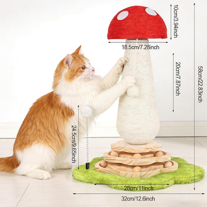 Cactus Cat Scratching Post Cat Tree, Cute Cat Scratching Post with Interactive Ball Two-Layer Track Spring Ball Toys, Standing Sisal Cactus Cat Scratcher for Indoor Cats and Kittens
