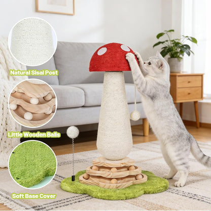 Cactus Cat Scratching Post Cat Tree, Cute Cat Scratching Post with Interactive Ball Two-Layer Track Spring Ball Toys, Standing Sisal Cactus Cat Scratcher for Indoor Cats and Kittens