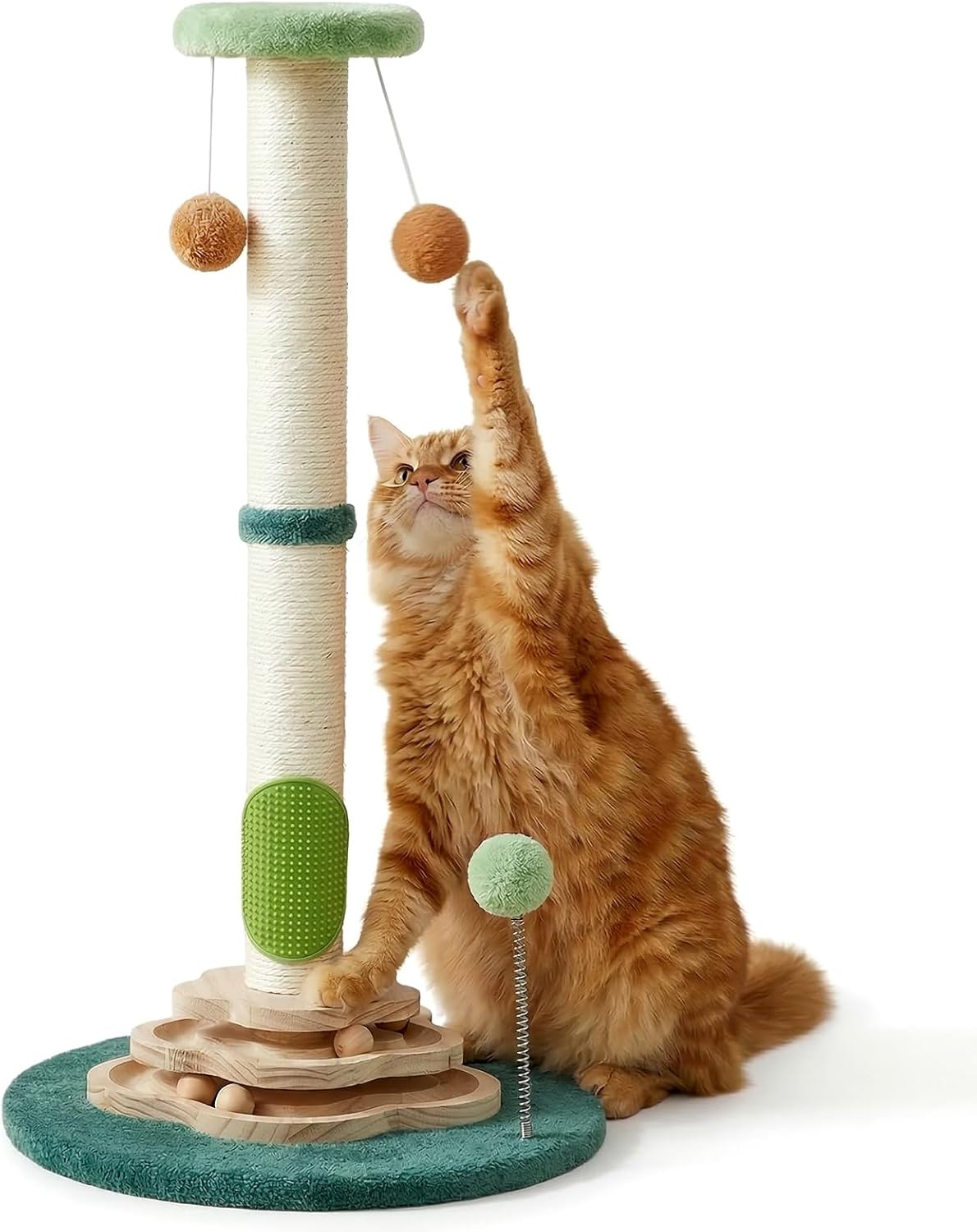 Cactus Cat Scratching Post Cat Tree, Cute Cat Scratching Post with Interactive Ball Two-Layer Track Spring Ball Toys, Standing Sisal Cactus Cat Scratcher for Indoor Cats and Kittens