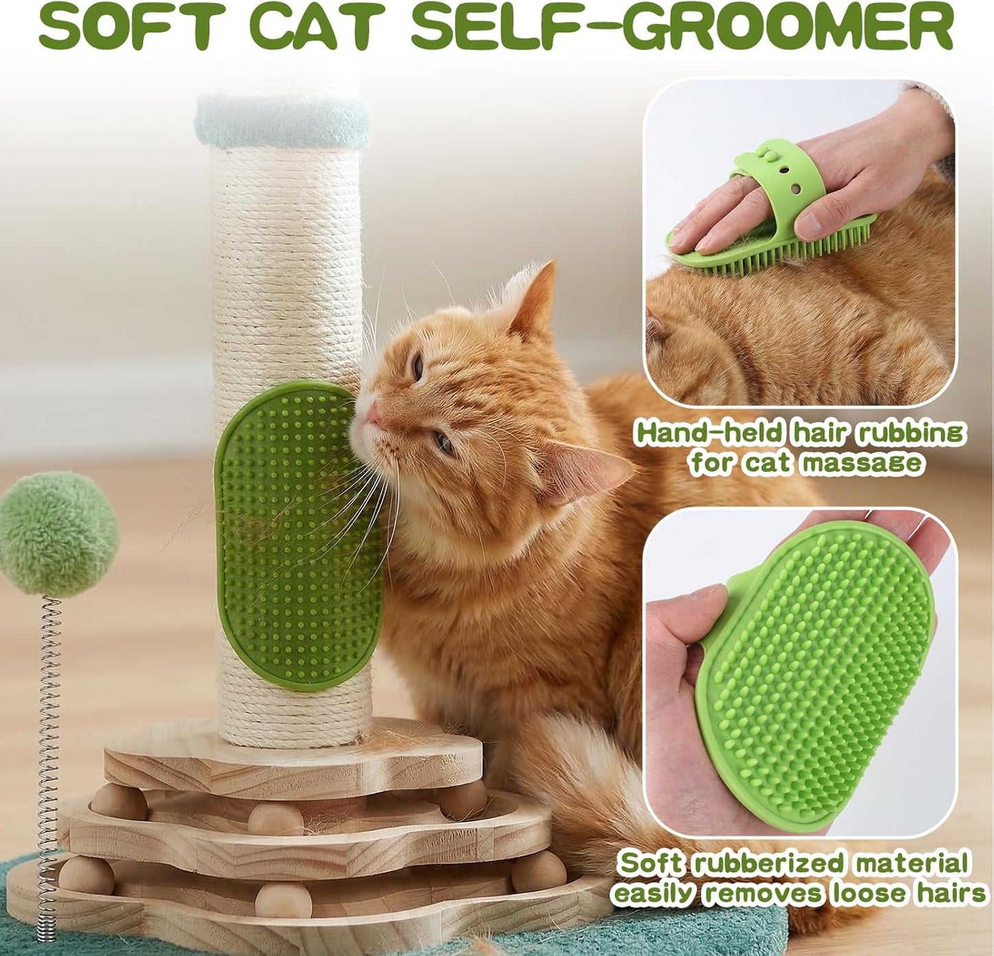 Cactus Cat Scratching Post Cat Tree, Cute Cat Scratching Post with Interactive Ball Two-Layer Track Spring Ball Toys, Standing Sisal Cactus Cat Scratcher for Indoor Cats and Kittens