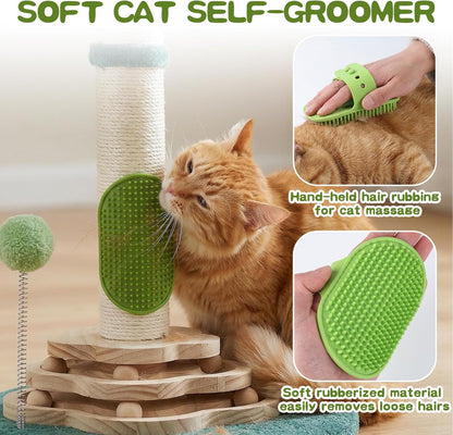 Cactus Cat Scratching Post Cat Tree, Cute Cat Scratching Post with Interactive Ball Two-Layer Track Spring Ball Toys, Standing Sisal Cactus Cat Scratcher for Indoor Cats and Kittens