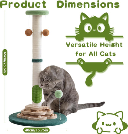 Cactus Cat Scratching Post Cat Tree, Cute Cat Scratching Post with Interactive Ball Two-Layer Track Spring Ball Toys, Standing Sisal Cactus Cat Scratcher for Indoor Cats and Kittens