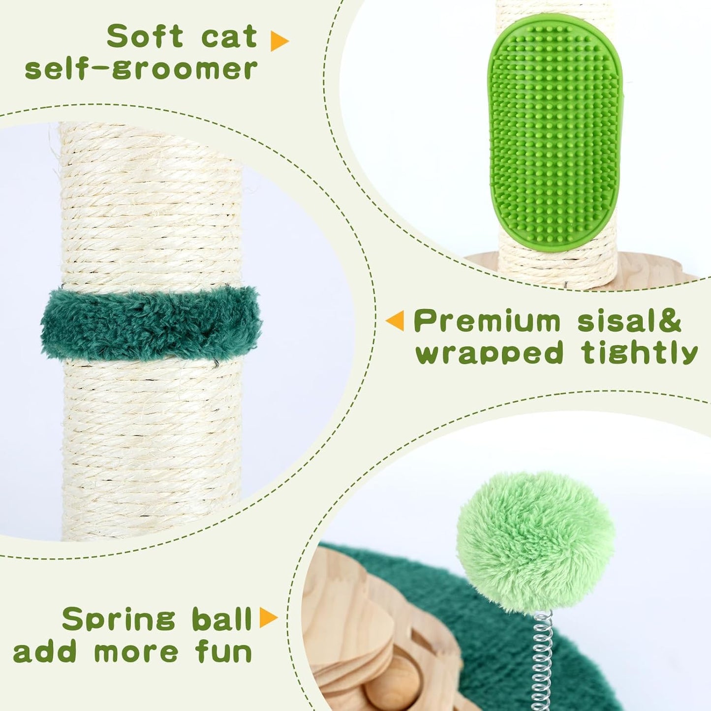 Cactus Cat Scratching Post Cat Tree, Cute Cat Scratching Post with Interactive Ball Two-Layer Track Spring Ball Toys, Standing Sisal Cactus Cat Scratcher for Indoor Cats and Kittens
