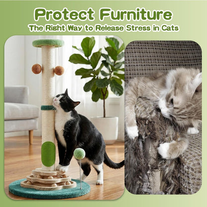 Cactus Cat Scratching Post Cat Tree, Cute Cat Scratching Post with Interactive Ball Two-Layer Track Spring Ball Toys, Standing Sisal Cactus Cat Scratcher for Indoor Cats and Kittens