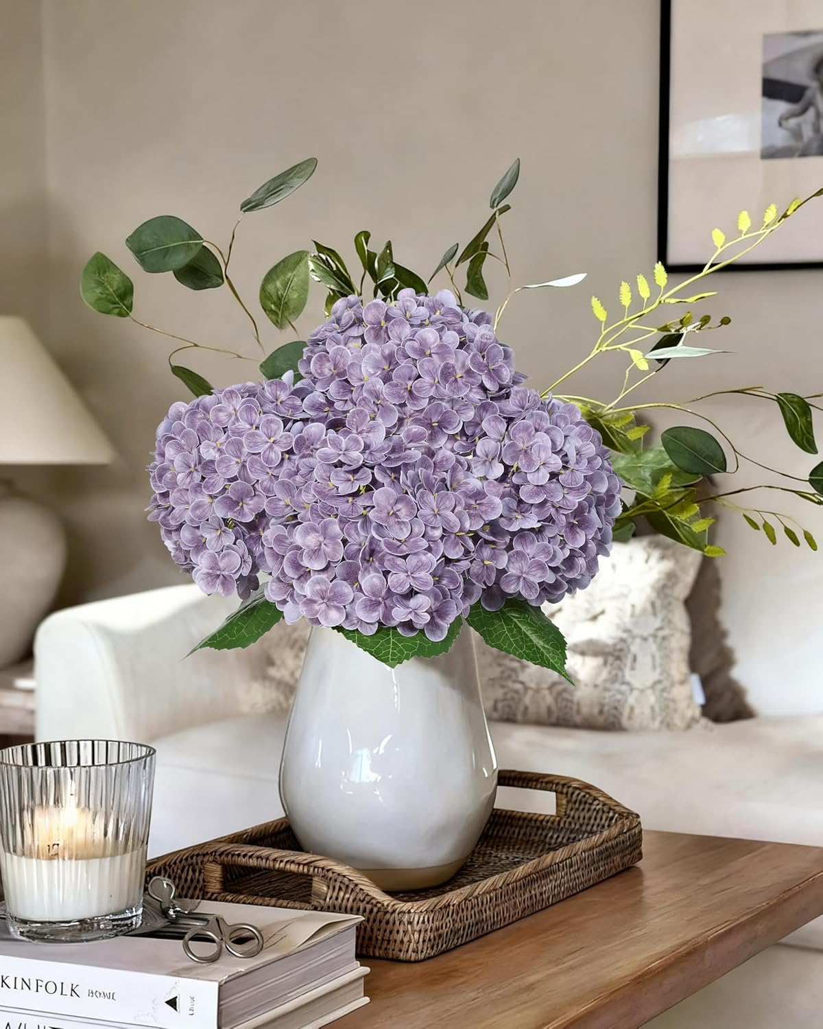 White Artificial Hydrangea Flowers, 4Pcs Real Touch Wedding Stems | Latex Real Touch Hydrangeas Lifelike Hydrangea Flower for Home Wedding Bouquets Centerpieces
