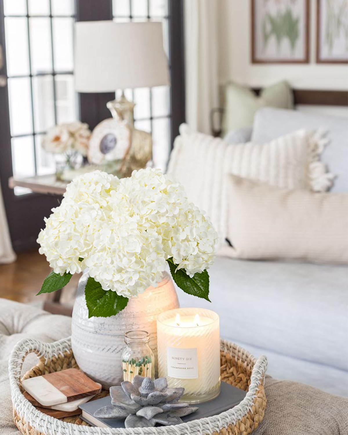 White Artificial Hydrangea Flowers, 4Pcs Real Touch Wedding Stems | Latex Real Touch Hydrangeas Lifelike Hydrangea Flower for Home Wedding Bouquets Centerpieces