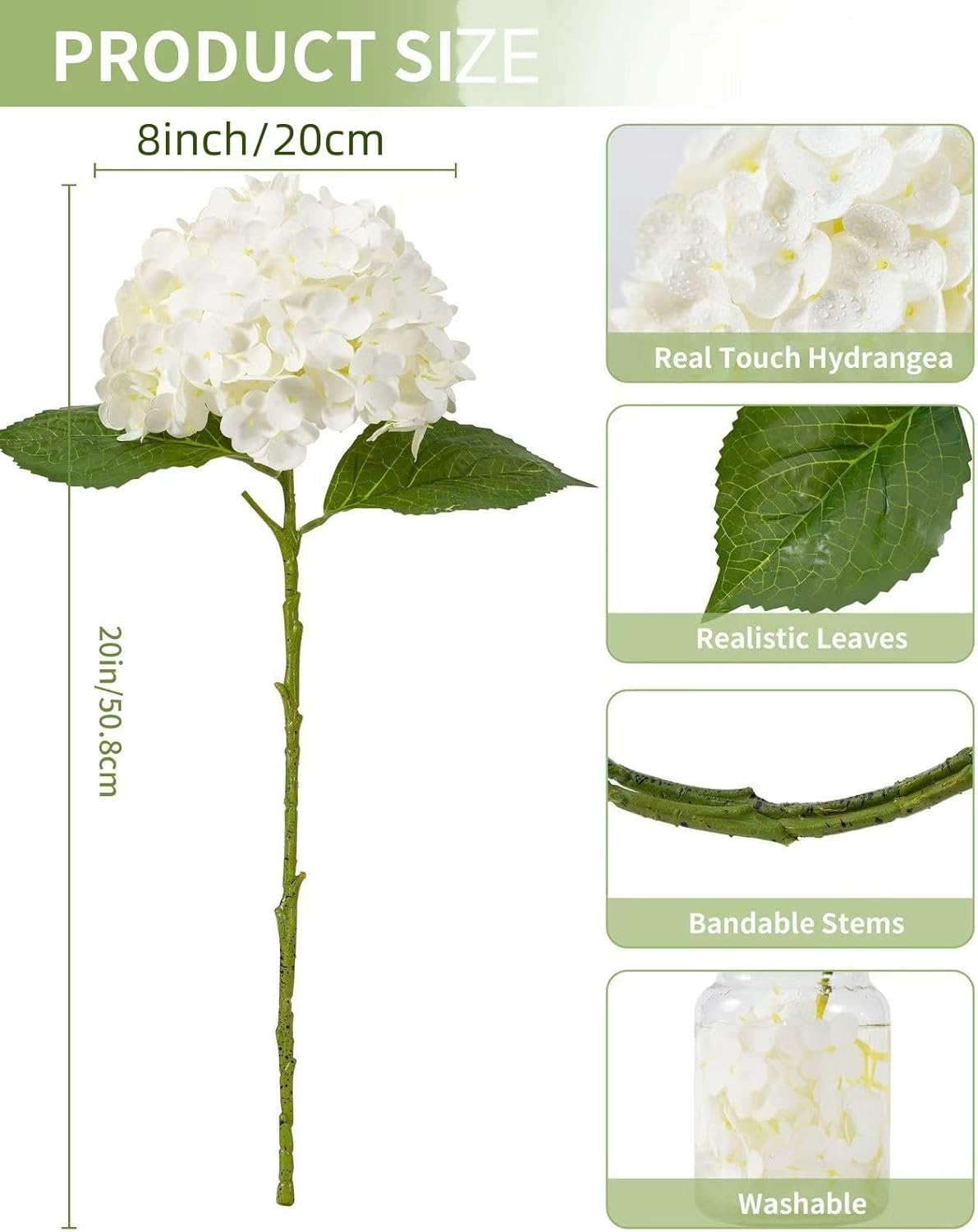 White Artificial Hydrangea Flowers, 4Pcs Real Touch Wedding Stems | Latex Real Touch Hydrangeas Lifelike Hydrangea Flower for Home Wedding Bouquets Centerpieces