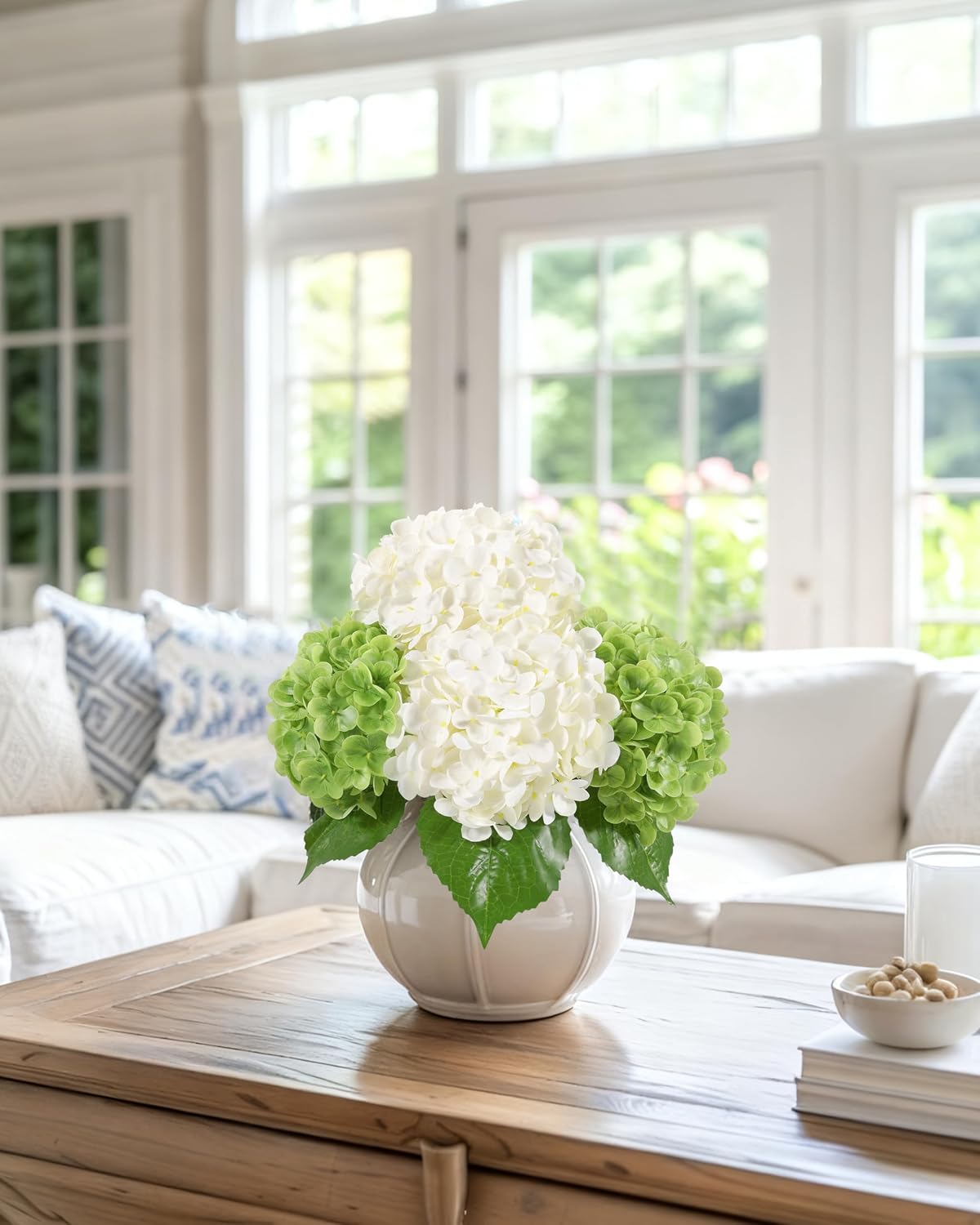 White Artificial Hydrangea Flowers, 4Pcs Real Touch Wedding Stems | Latex Real Touch Hydrangeas Lifelike Hydrangea Flower for Home Wedding Bouquets Centerpieces