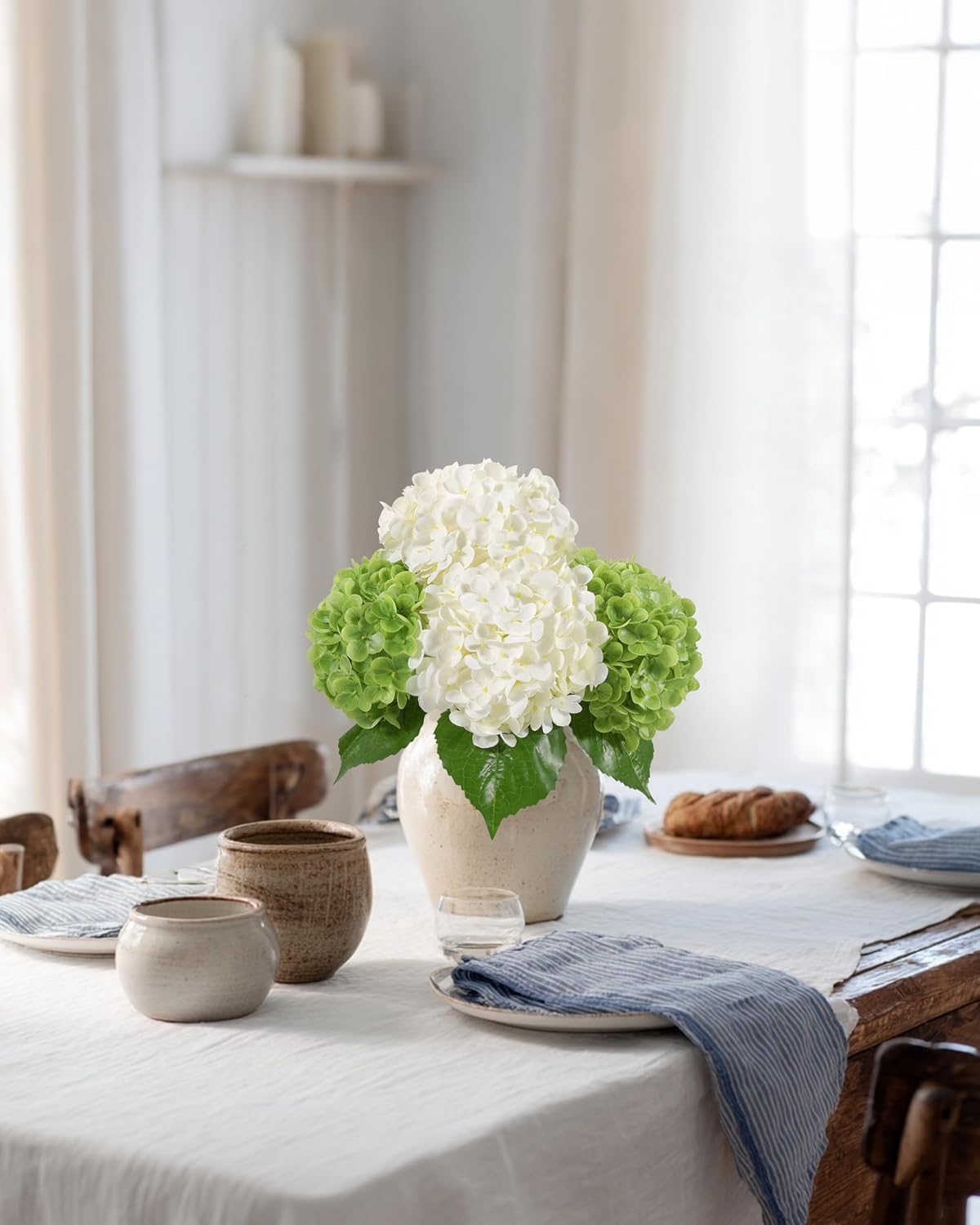 White Artificial Hydrangea Flowers, 4Pcs Real Touch Wedding Stems | Latex Real Touch Hydrangeas Lifelike Hydrangea Flower for Home Wedding Bouquets Centerpieces