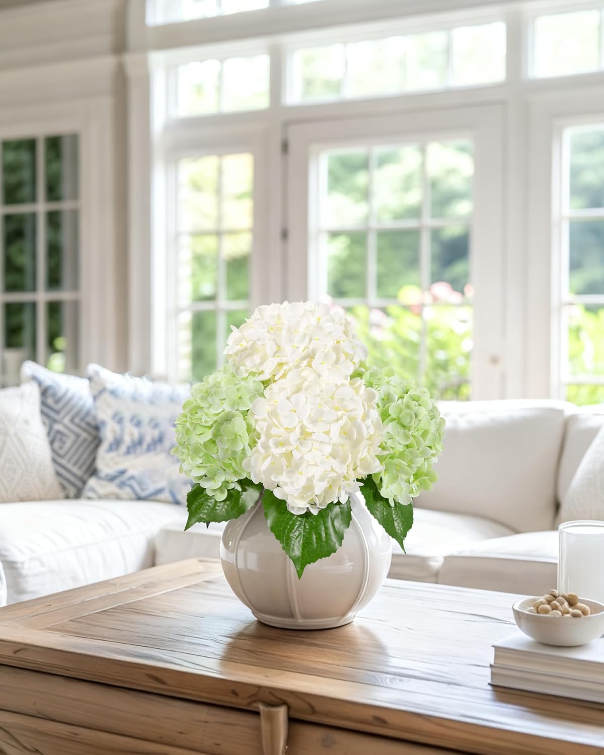 White Artificial Hydrangea Flowers, 4Pcs Real Touch Wedding Stems | Latex Real Touch Hydrangeas Lifelike Hydrangea Flower for Home Wedding Bouquets Centerpieces