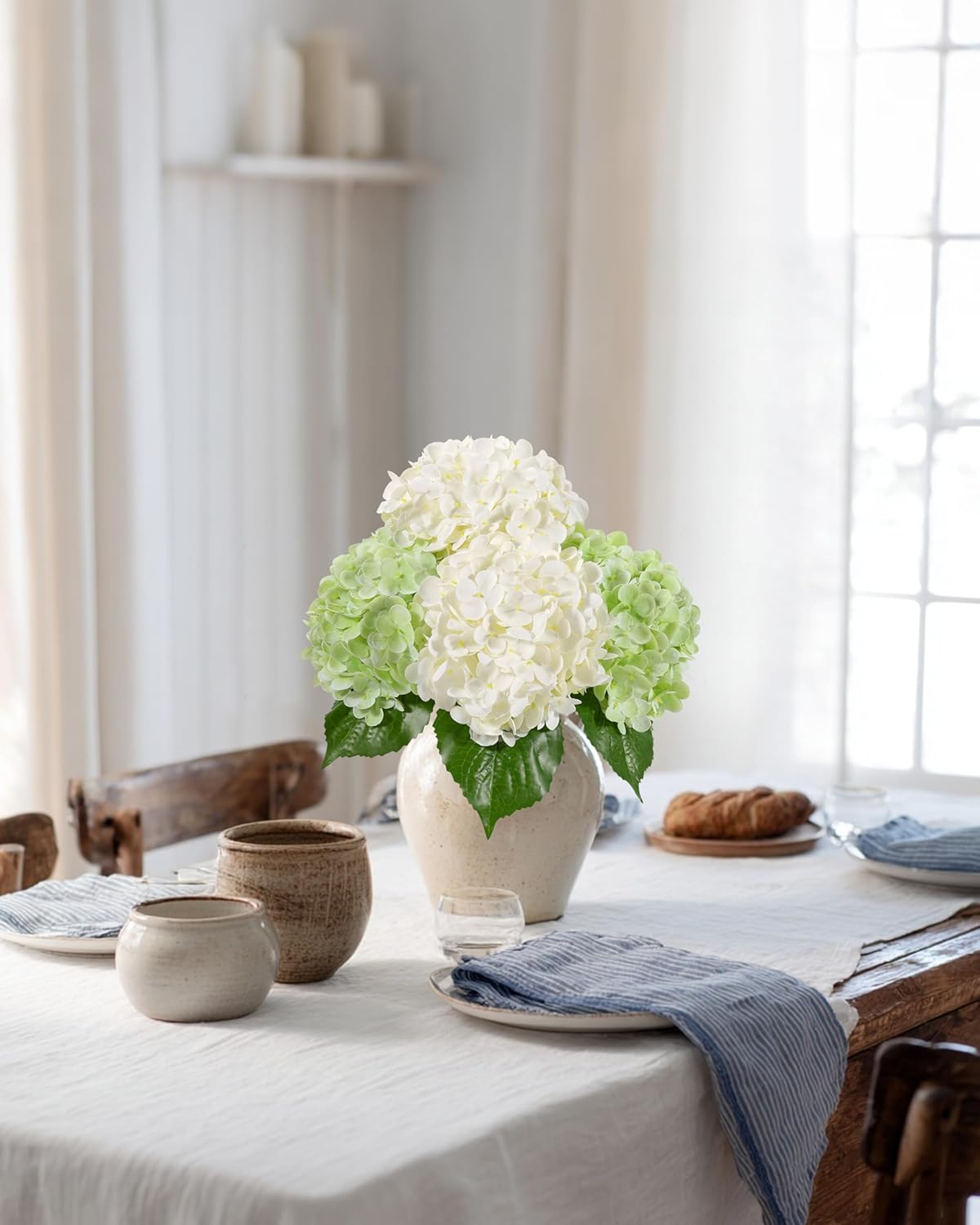 White Artificial Hydrangea Flowers, 4Pcs Real Touch Wedding Stems | Latex Real Touch Hydrangeas Lifelike Hydrangea Flower for Home Wedding Bouquets Centerpieces