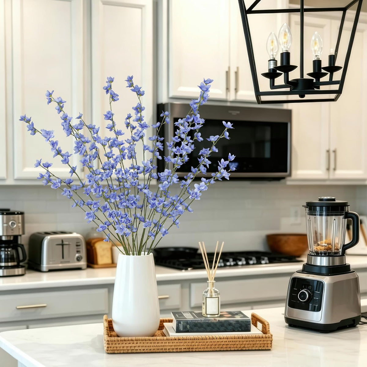 6 Pcs Artificial Forsythia Branches Fake Wildflowers Baby Blue 41" Silk Flowers with Long Stems Faux Spring Flowers for Tall Vase Indoor Home Decor Table Centerpieces Party Wedding Outdoor