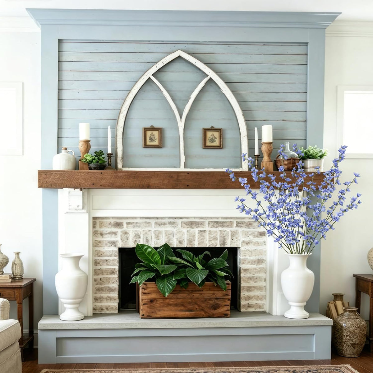 6 Pcs Artificial Forsythia Branches Fake Wildflowers Baby Blue 41" Silk Flowers with Long Stems Faux Spring Flowers for Tall Vase Indoor Home Decor Table Centerpieces Party Wedding Outdoor