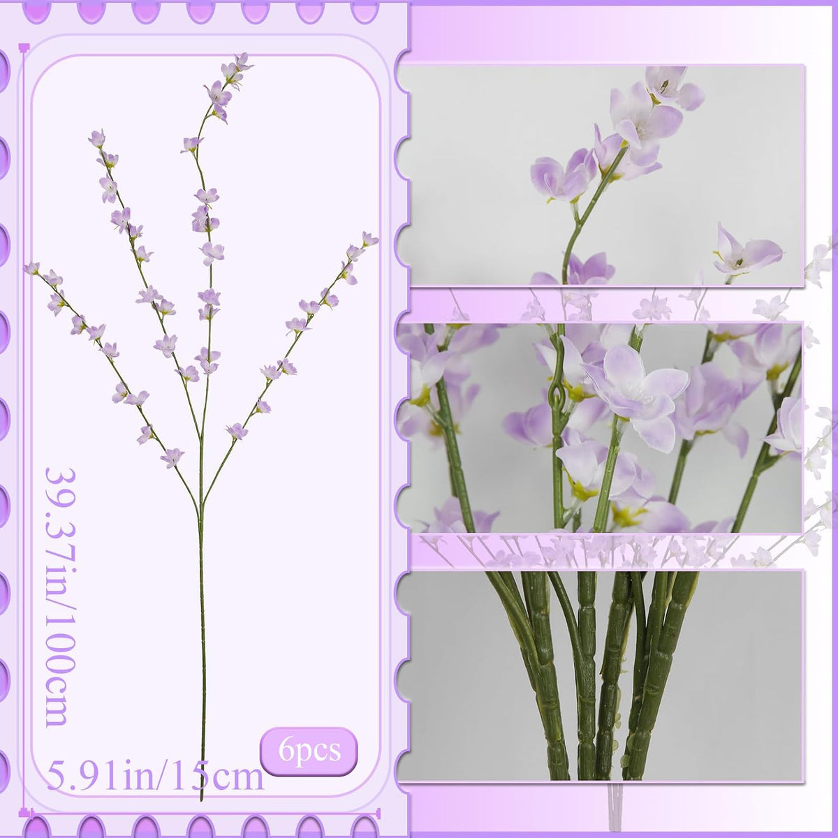 6 Pcs Artificial Forsythia Branches Fake Wildflowers Baby Blue 41" Silk Flowers with Long Stems Faux Spring Flowers for Tall Vase Indoor Home Decor Table Centerpieces Party Wedding Outdoor