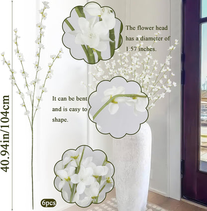 6 Pcs Artificial Forsythia Branches Fake Wildflowers Baby Blue 41" Silk Flowers with Long Stems Faux Spring Flowers for Tall Vase Indoor Home Decor Table Centerpieces Party Wedding Outdoor