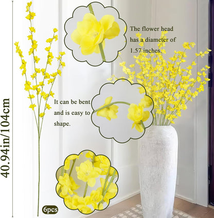 6 Pcs Artificial Forsythia Branches Fake Wildflowers Baby Blue 41" Silk Flowers with Long Stems Faux Spring Flowers for Tall Vase Indoor Home Decor Table Centerpieces Party Wedding Outdoor