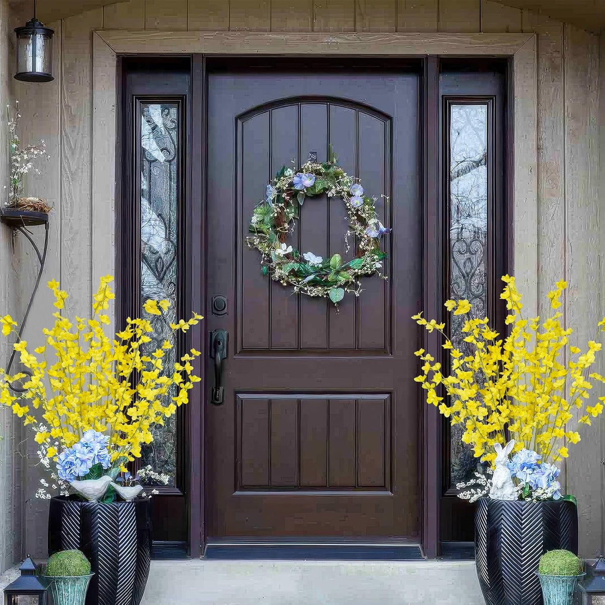 6 Pcs Artificial Forsythia Branches Fake Wildflowers Baby Blue 41" Silk Flowers with Long Stems Faux Spring Flowers for Tall Vase Indoor Home Decor Table Centerpieces Party Wedding Outdoor