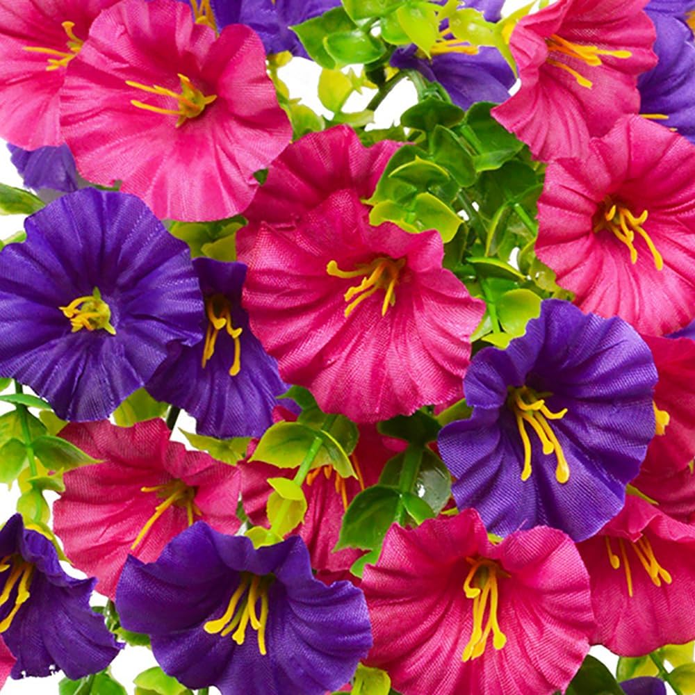 Artificial Fake Hanging Flowers Plants 2pack Faux Silk Daisy with Eucalyptus Leaves UV Resistant for Outside Home Indoor Planter Porch Patio Balcony Yard Decor (2, Purple)