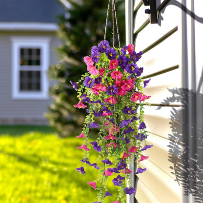 Artificial Fake Hanging Flowers Plants 2pack Faux Silk Daisy with Eucalyptus Leaves UV Resistant for Outside Home Indoor Planter Porch Patio Balcony Yard Decor (2, Purple)