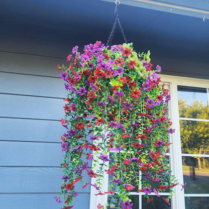 Artificial Fake Hanging Flowers Plants 2pack Faux Silk Daisy with Eucalyptus Leaves UV Resistant for Outside Home Indoor Planter Porch Patio Balcony Yard Decor (2, Purple)