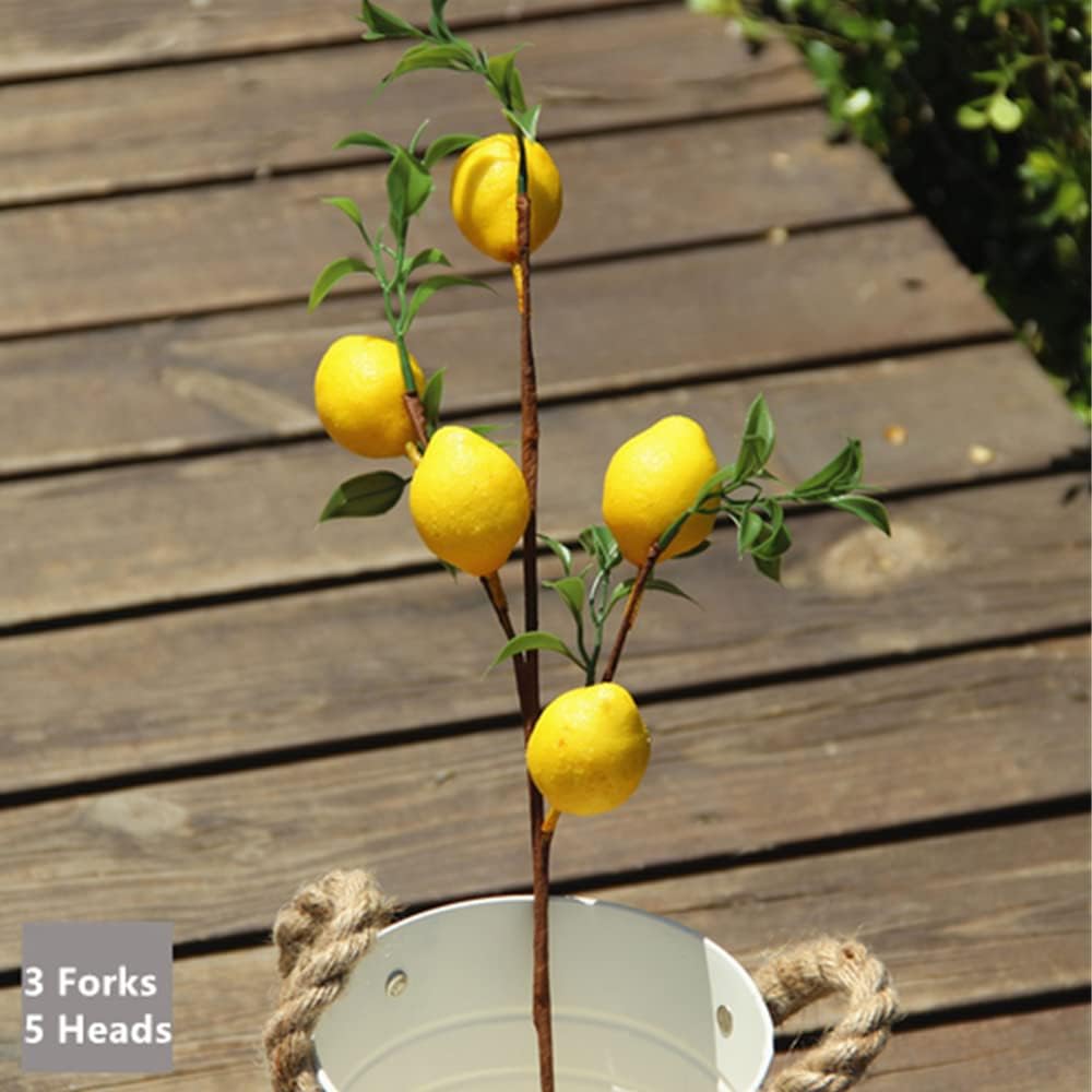 6Pcs Lemon Decor Fake 19" Beautiful Lemons Branch Decoration,Yellow