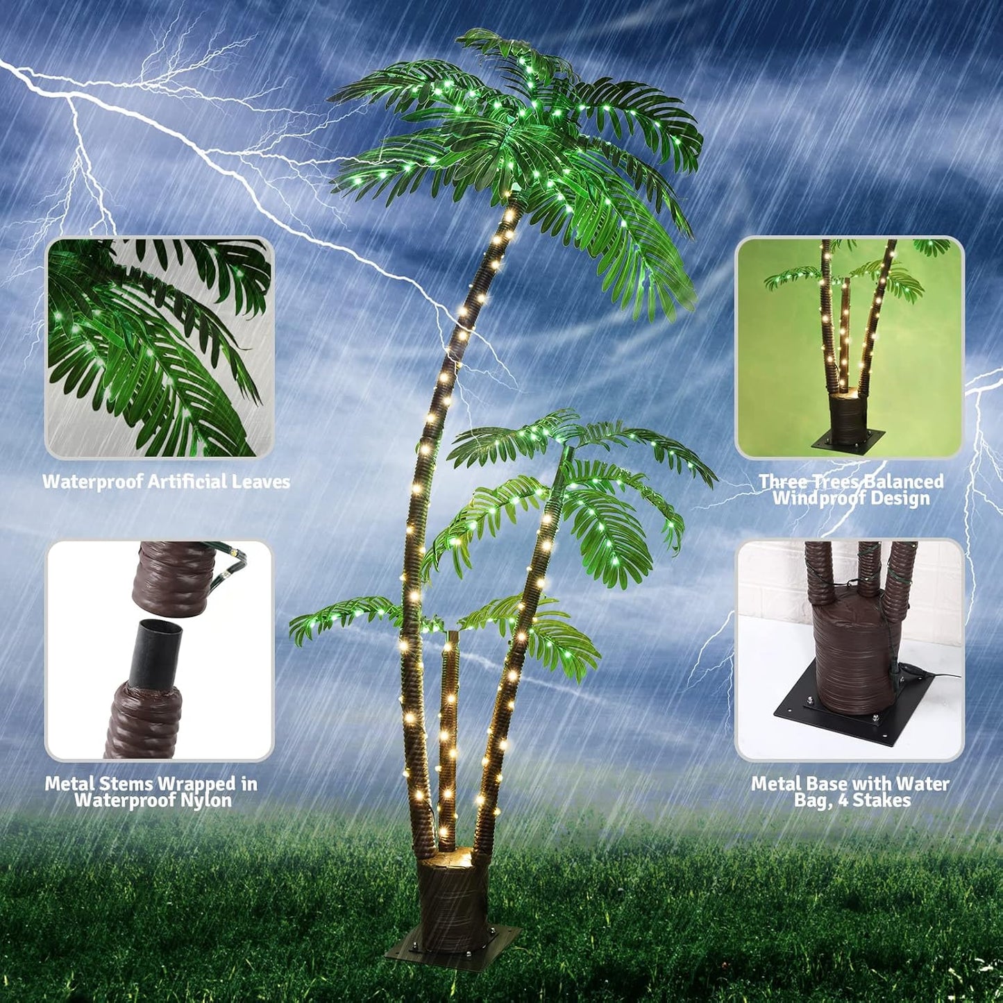 Lighted Palm Tree Bar Outdoor Christmas Light Up Decor for Outside Patio | LED Fake Artificial Faux Trees Decorations for Yard Pool Porch Deck Party Tropical, 6FT