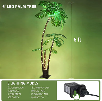 Lighted Palm Tree Bar Outdoor Christmas Light Up Decor for Outside Patio | LED Fake Artificial Faux Trees Decorations for Yard Pool Porch Deck Party Tropical, 6FT