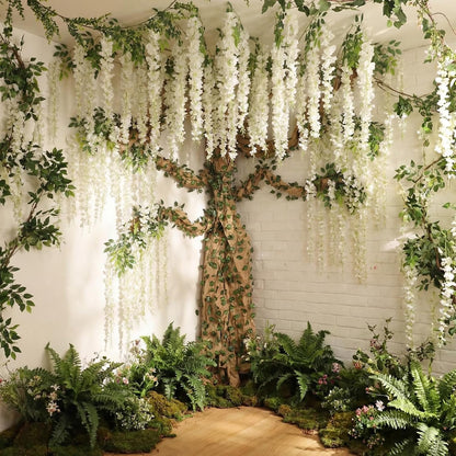 3D Wisteria Tree Classroom Tree Wall Decor for Room Ceiling Artificial Wisteria Hanging Garland Vine Cardboard Paper for Fairy Forest Back to School Bulletin Board Decoration DIY(White)