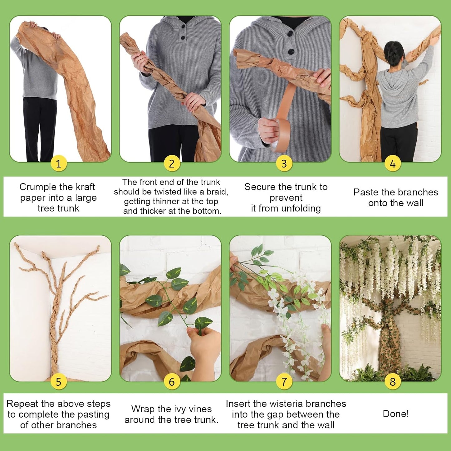 3D Wisteria Tree Classroom Tree Wall Decor for Room Ceiling Artificial Wisteria Hanging Garland Vine Cardboard Paper for Fairy Forest Back to School Bulletin Board Decoration DIY(White)