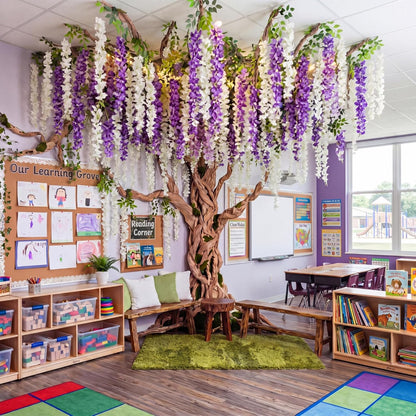3D Wisteria Tree Classroom Tree Wall Decor for Room Ceiling Artificial Wisteria Hanging Garland Vine Cardboard Paper for Fairy Forest Back to School Bulletin Board Decoration DIY(White)