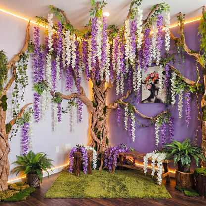 3D Wisteria Tree Classroom Tree Wall Decor for Room Ceiling Artificial Wisteria Hanging Garland Vine Cardboard Paper for Fairy Forest Back to School Bulletin Board Decoration DIY(White)