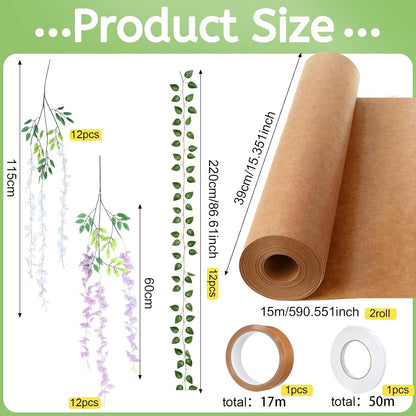 3D Wisteria Tree Classroom Tree Wall Decor for Room Ceiling Artificial Wisteria Hanging Garland Vine Cardboard Paper for Fairy Forest Back to School Bulletin Board Decoration DIY(White)