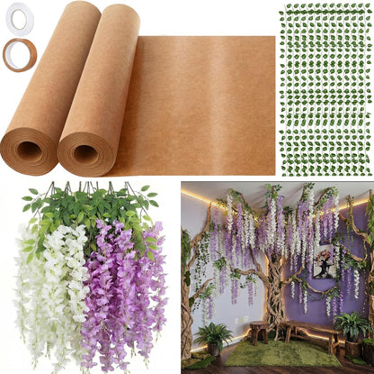 3D Wisteria Tree Classroom Tree Wall Decor for Room Ceiling Artificial Wisteria Hanging Garland Vine Cardboard Paper for Fairy Forest Back to School Bulletin Board Decoration DIY(White)