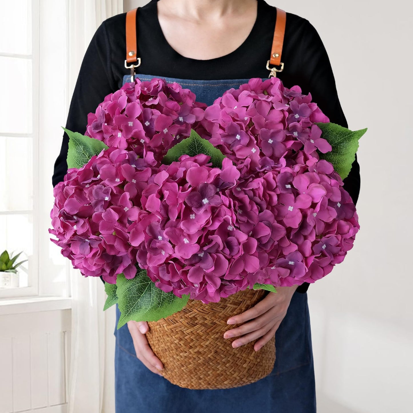JINWOE Green Hydrangea Artificial Flowers, 5Pcs 20Inch Large Lifelike Faux Silk Flowers, Full Artificial Hydrangeas for Bouquet Table Centerpieces Indoor Spring Outdoor Home