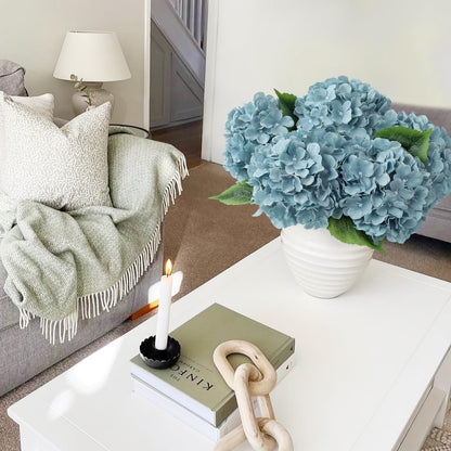 JINWOE Green Hydrangea Artificial Flowers, 5Pcs 20Inch Large Lifelike Faux Silk Flowers, Full Artificial Hydrangeas for Bouquet Table Centerpieces Indoor Spring Outdoor Home
