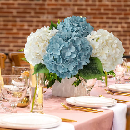 JINWOE Green Hydrangea Artificial Flowers, 5Pcs 20Inch Large Lifelike Faux Silk Flowers, Full Artificial Hydrangeas for Bouquet Table Centerpieces Indoor Spring Outdoor Home