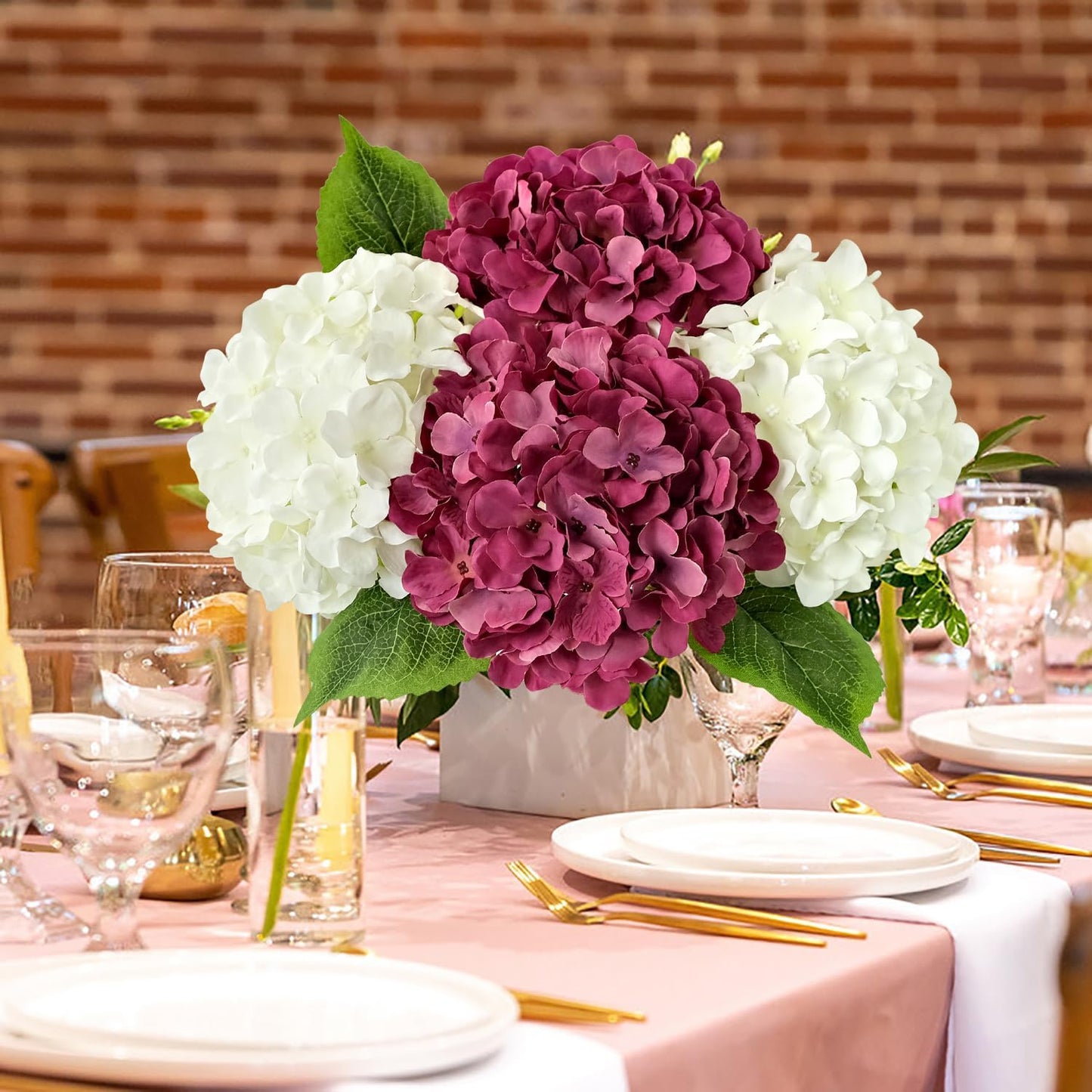 JINWOE Green Hydrangea Artificial Flowers, 5Pcs 20Inch Large Lifelike Faux Silk Flowers, Full Artificial Hydrangeas for Bouquet Table Centerpieces Indoor Spring Outdoor Home